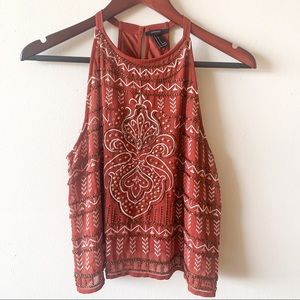 Forever 21 Sz S Embroidered Beaded Brick Red Top